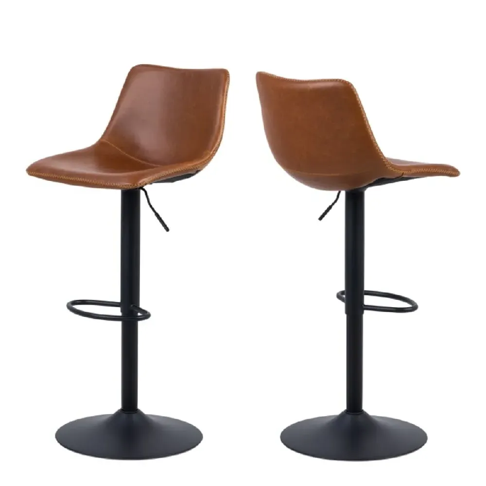 Ogden Bar Stools In Pair - Brown, Leather