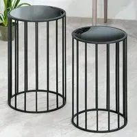 Ojai Round Side Tables Set of 2 with Metal Frame - Black