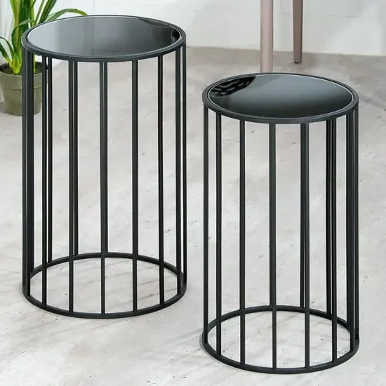 Ojai Round Side Tables Set of 2 with Metal Frame - Black image