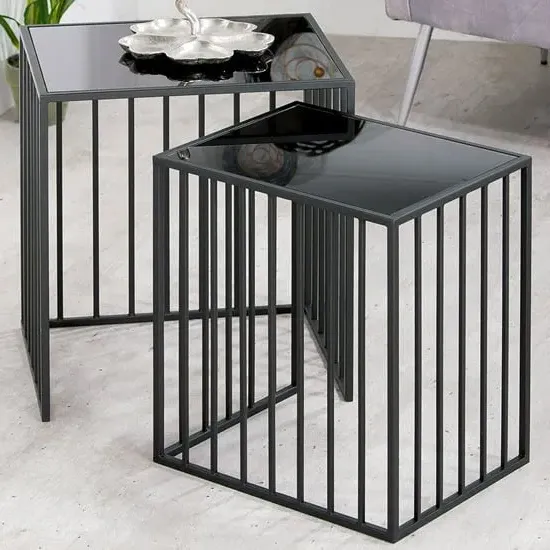 Ojai Side Tables Set of 2 with Metal Frame - Black