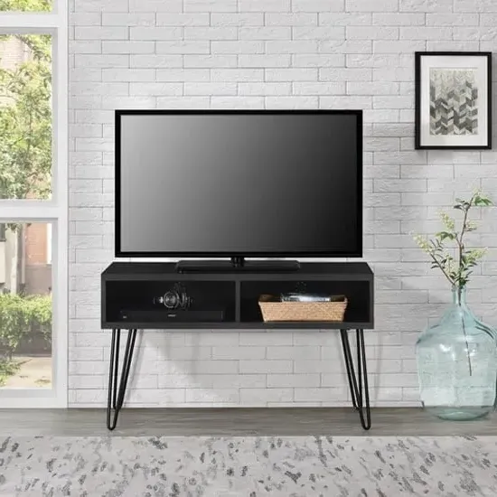 Ojai TV Stand with Black Legs - Black, Wood