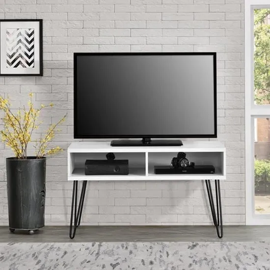 Ojai TV Stand with Black Legs - White, Wood