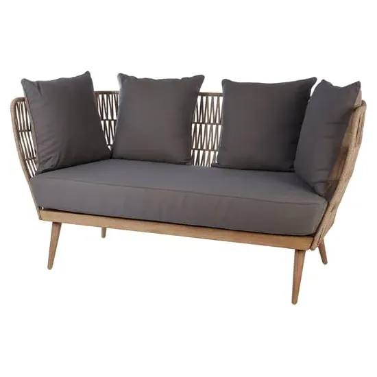 Okala Woven Rope 3-Seater Sofa - Dark Grey, Eucalyptus Wood