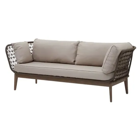 Okala Woven Rope 3-Seater Sofa - Grey, Eucalyptus Wood