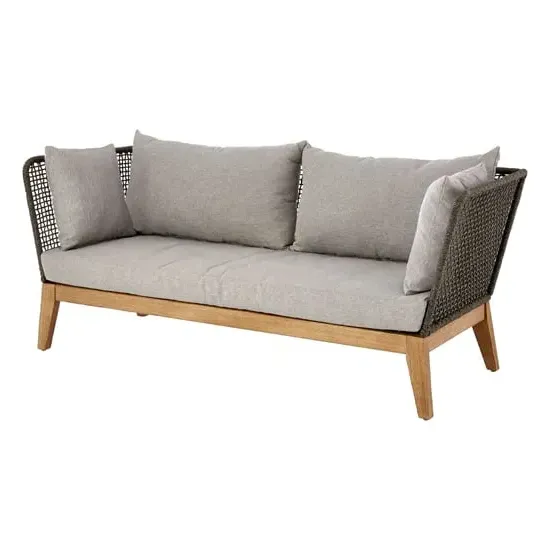 Okala Woven Rope 3-Seater Sofa - Light Grey, Eucalyptus Wood