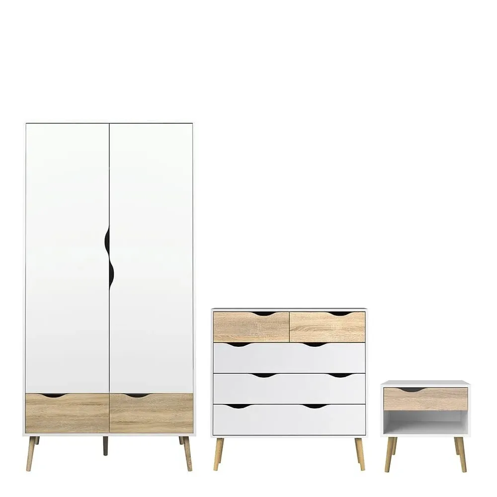 Okla Wooden Bedroom Set with 2-Door Wardrobe - White, Oak image
