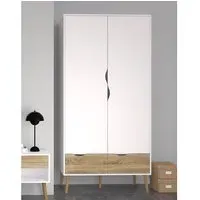 Oklo 2 Door Wardrobe with Drawers - White, Oak