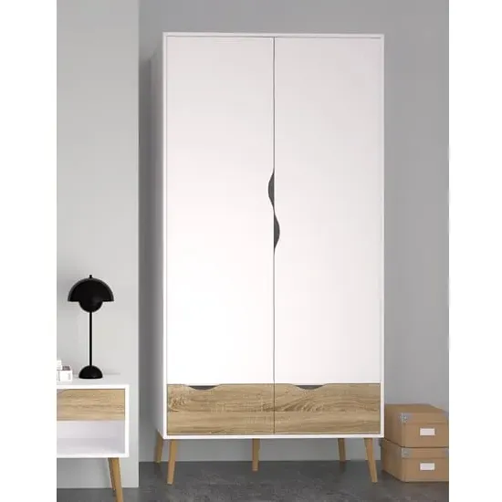 Oklo 2 Door Wardrobe with Drawers - White, Oak