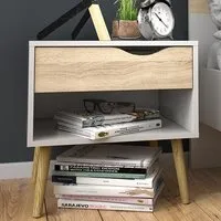 Oklo Bedside Cabinet with Drawer - White, Oak