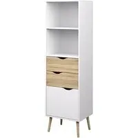 Oklo Bookcase with Door and 2 Drawers - White, Oak