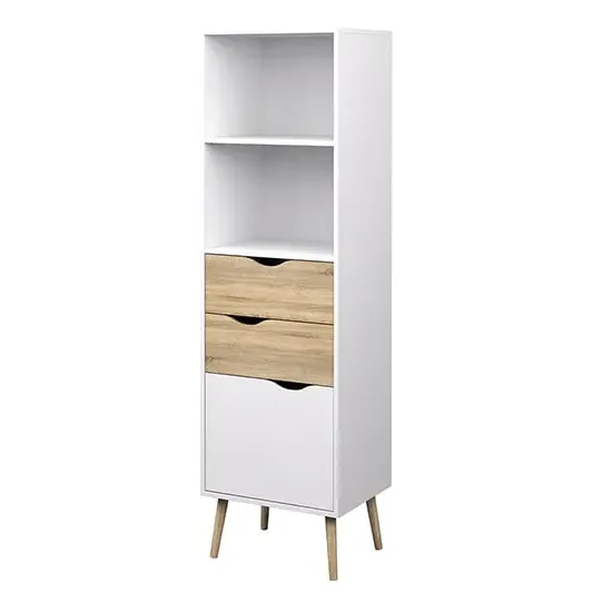 Oklo Bookcase with Door and 2 Drawers - White, Oak