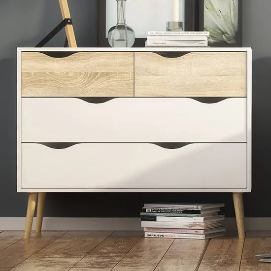Oklo Chest of 4 Drawers - White, Oak