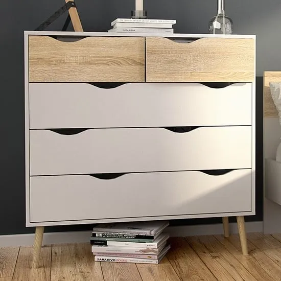 Oklo Chest of 5 Drawers - White, Oak