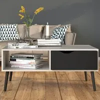 Oklo Coffee Table with Drawer - White, Matt Black
