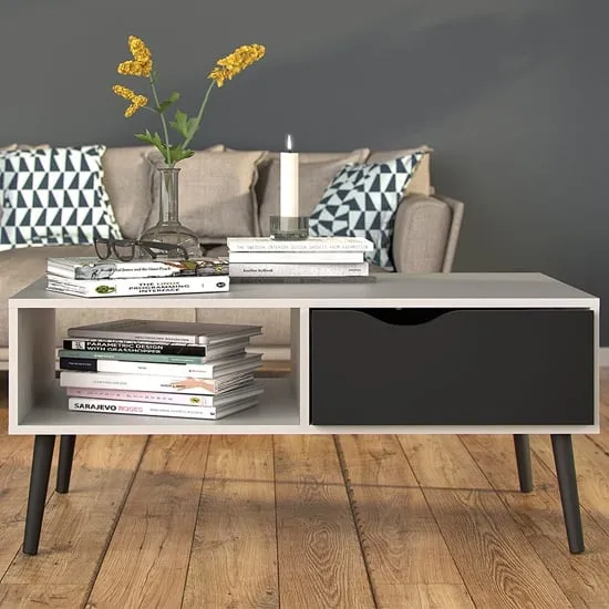 Oklo Coffee Table with Drawer - White, Matt Black