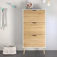 Oklo Shoe Storage Cabinet with 3 Flip Drawers - White, Oak