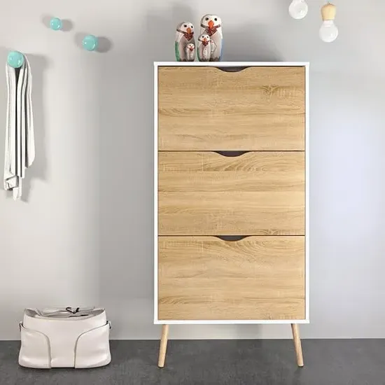 Oklo Shoe Storage Cabinet with 3 Flip Drawers - White, Oak image