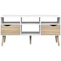 Oklo TV Stand with 2 Drawers 4 Shelves - White, Oak