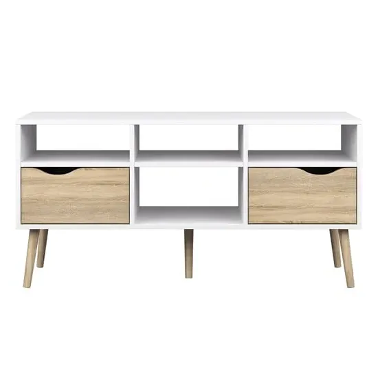 Oklo TV Stand with 2 Drawers 4 Shelves - White, Oak