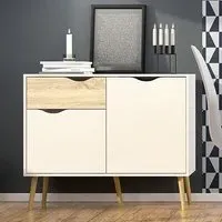 Oklo Wooden Sideboard with 2 Doors 1 Drawer - White, Oak