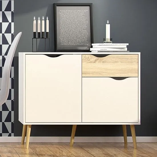 Oklo Wooden Sideboard with 2 Doors 1 Drawer - White, Oak image