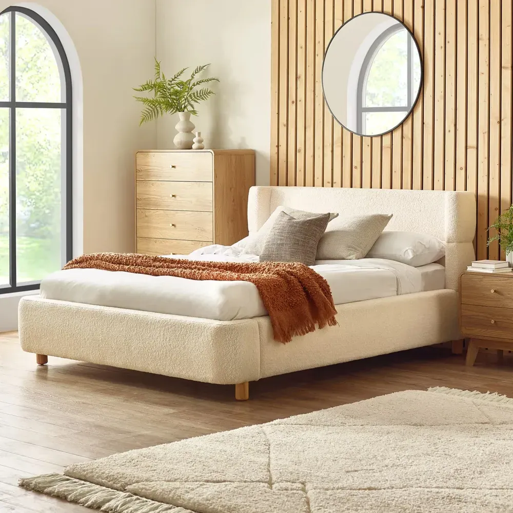 Okotoks Double Bed Frame - Beige, Boucle Fabric product