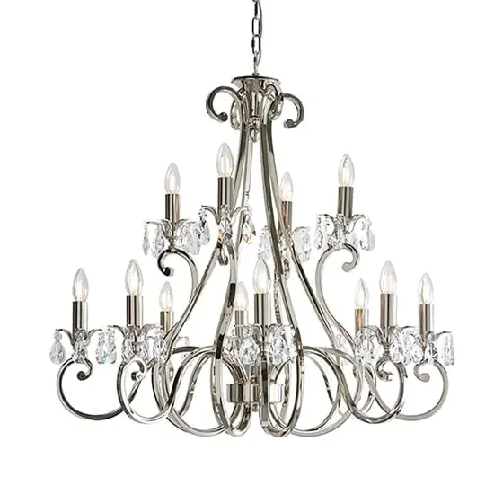 Oksana 12 Light Crystal Pendant Light - Polished Nickel, Crystal