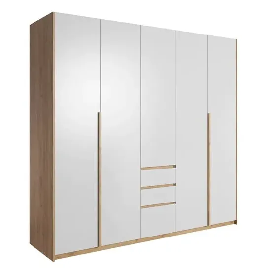 Olbia 3 Door Wardrobe with 3 Drawers - Golden Oak, White