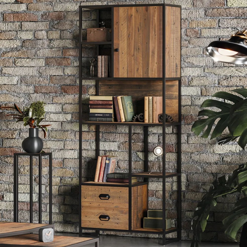 Olbia Bookcase with 1 Door 2 Drawers - Oak