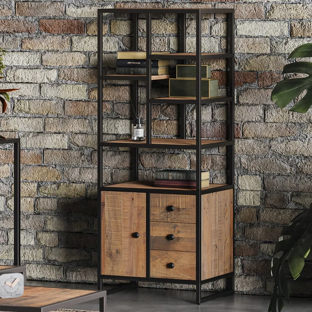 Olbia Bookcase with 1 Door 3 Drawers - Oak