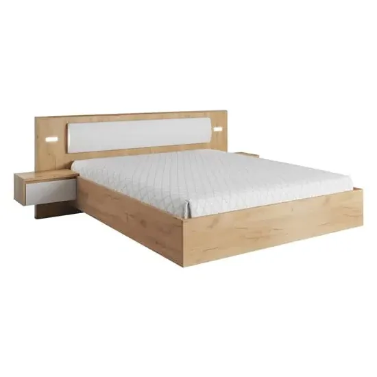 Olbia King Size Bed with Bedside Cabinets - Golden Oak image