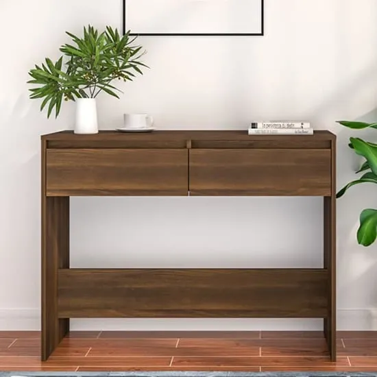 Olenna Console Table with 2 Drawers - Brown Oak