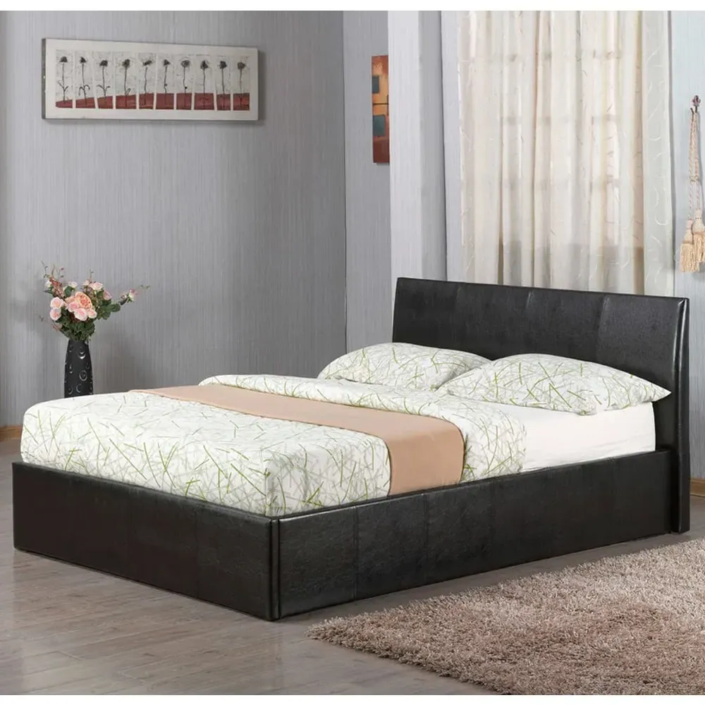 Oliver Double Ottoman Bed with Storage - Black, Faux Leather image