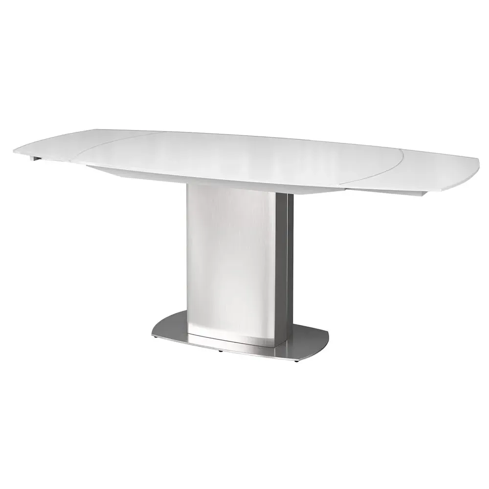 Oliver Extendable Dining Table with Steel Base - White, Glass