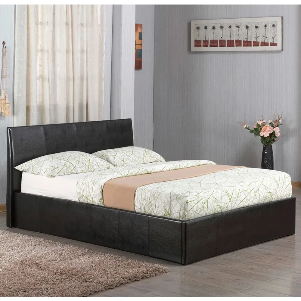 Oliver Small Double Ottoman Bed with Storage - Black, Faux Leather