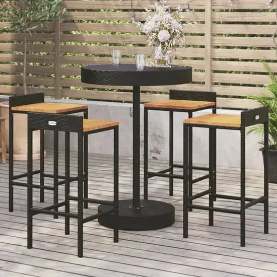 Olivia 5 Piece Garden Bar Set - Black, Poly Rattan