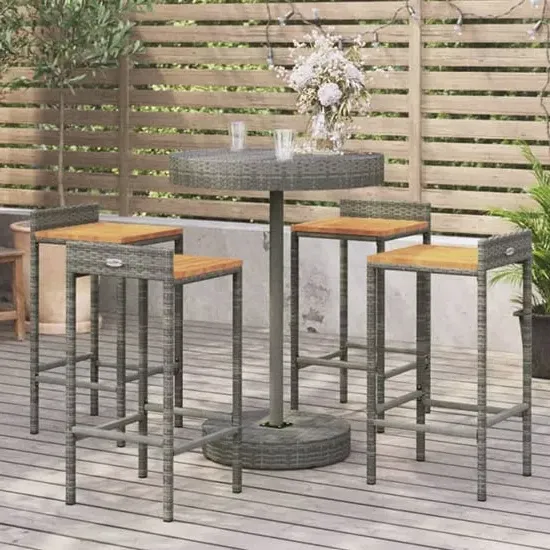 Olivia 5 Piece Garden Bar Set - Grey, Poly Rattan
