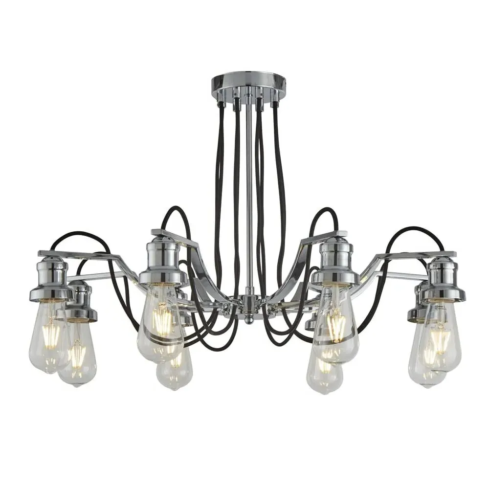Olivia 8 Light Braided Cable Pendant Light - Chrome, Black