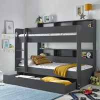 Olympia Bunk Bed with Storage Drawer - Grey, Wood