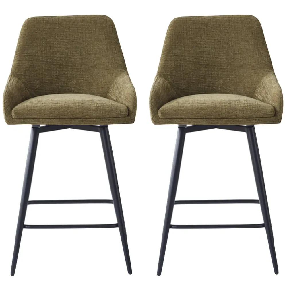 Omaha Bar Chairs In Pair - Olive Green, Fabric