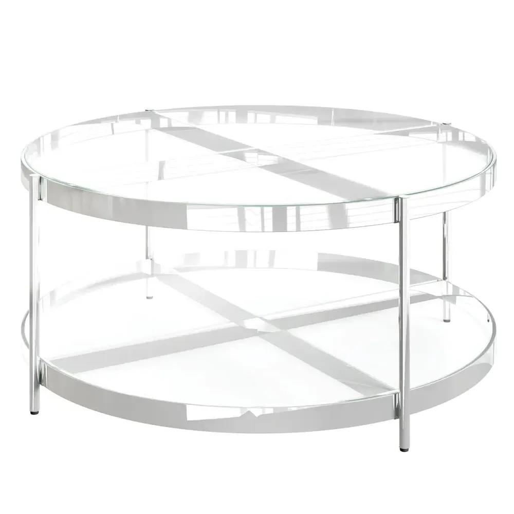 Omaha Clear Glass Coffee Table - Clear, Stainless Steel