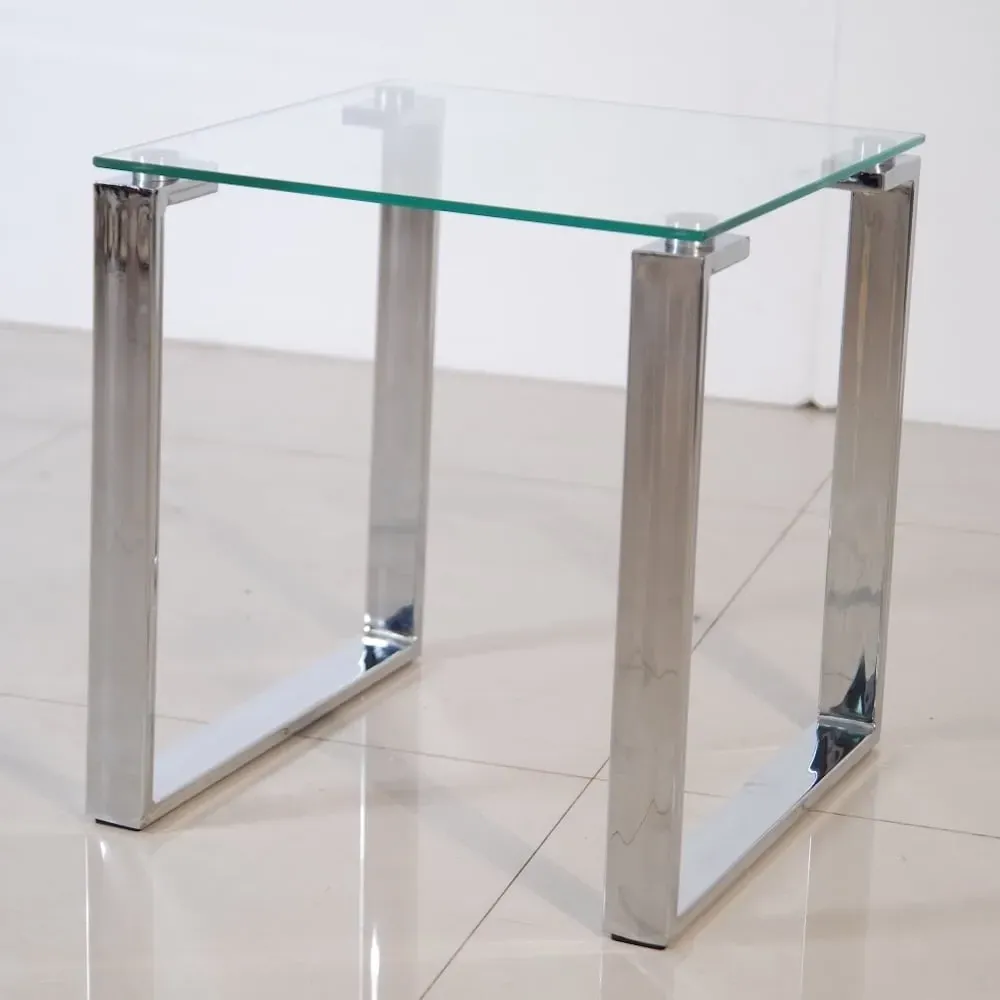 Omaha Clear Glass End Table - Clear, Stainless Steel image