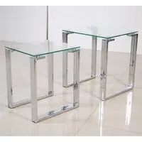 Omaha Clear Glass Nest of 2 Tables - Clear, Stainless Steel
