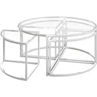 Omaha Clear Glass Nesting Coffee Tables - Clear, Stainless Steel