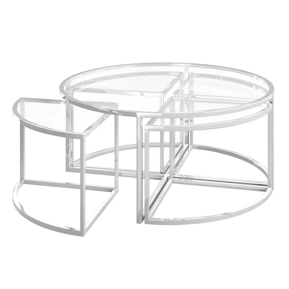 Omaha Clear Glass Nesting Coffee Tables - Clear, Stainless Steel