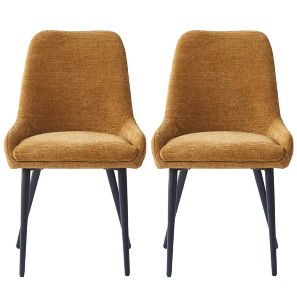 Omaha Dining Chairs In Pair - Mustard, Fabric