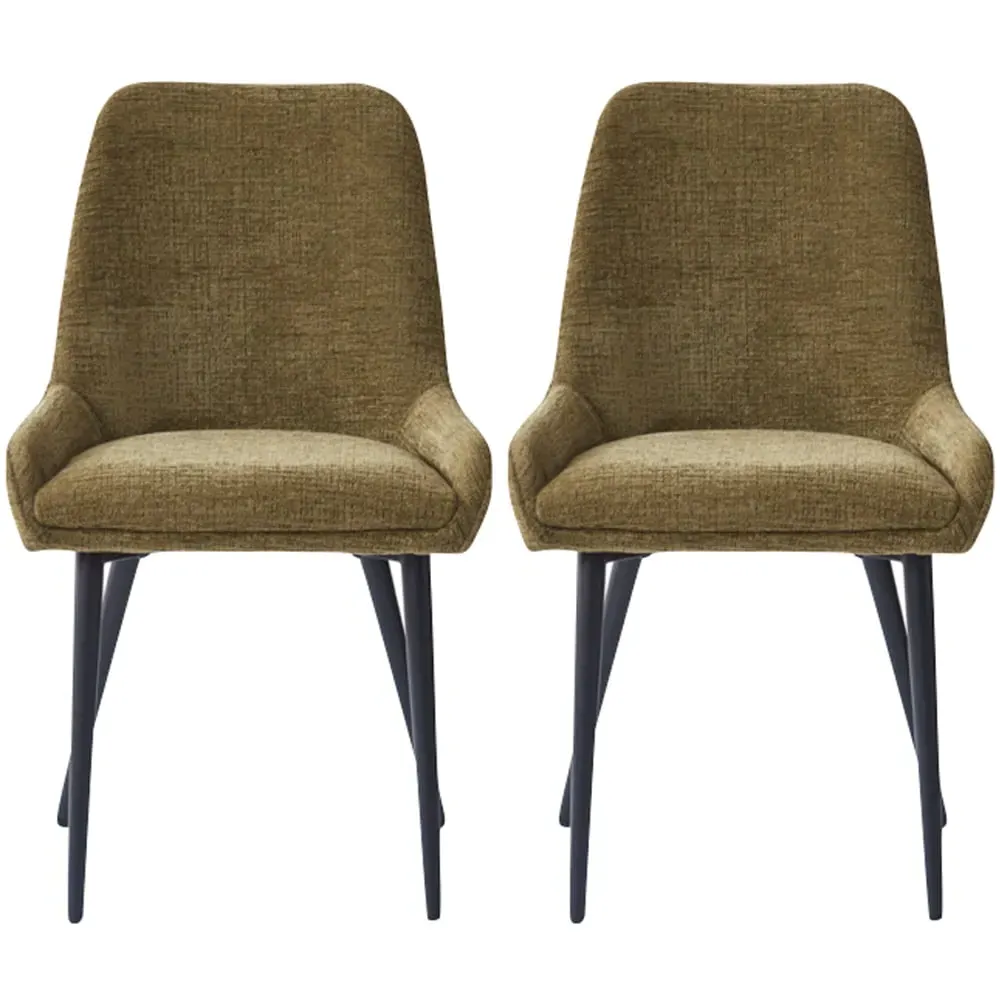 Omaha Dining Chairs In Pair - Olive Green, Fabric