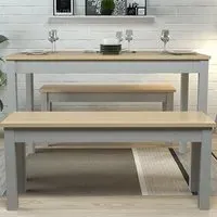 Onia Rectangular Dining Table with 2 Benches - Grey, Oak