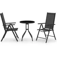 Ontario Glass 3 Piece Bistro Set - Black, Textilene