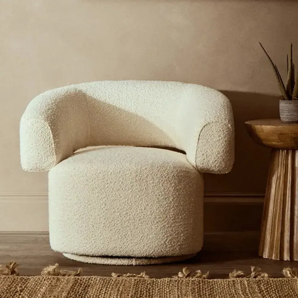 Ontario Swivel Accent Chair - Ivory, Boucle